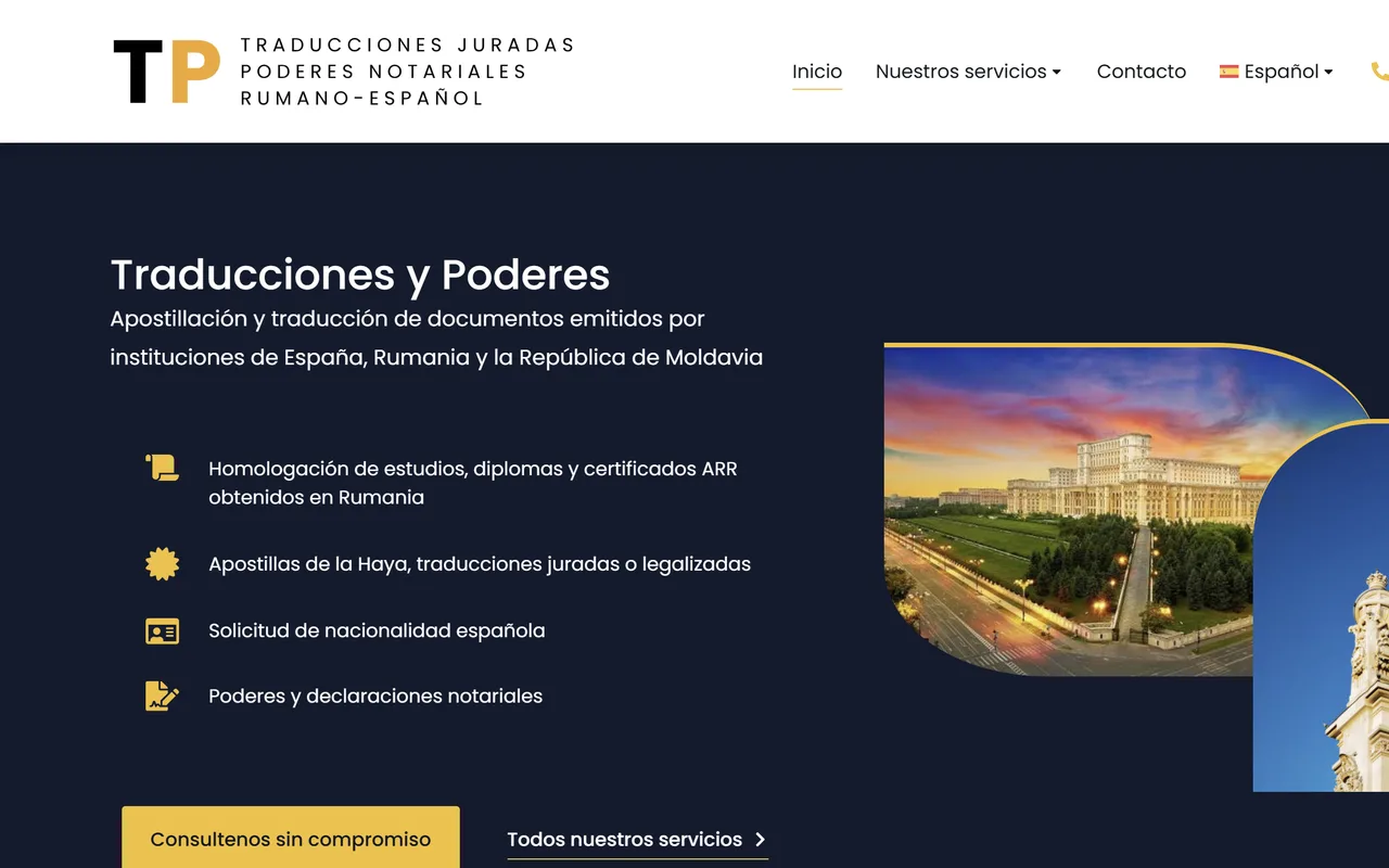 Web corporativa de Traducciones y Poderes